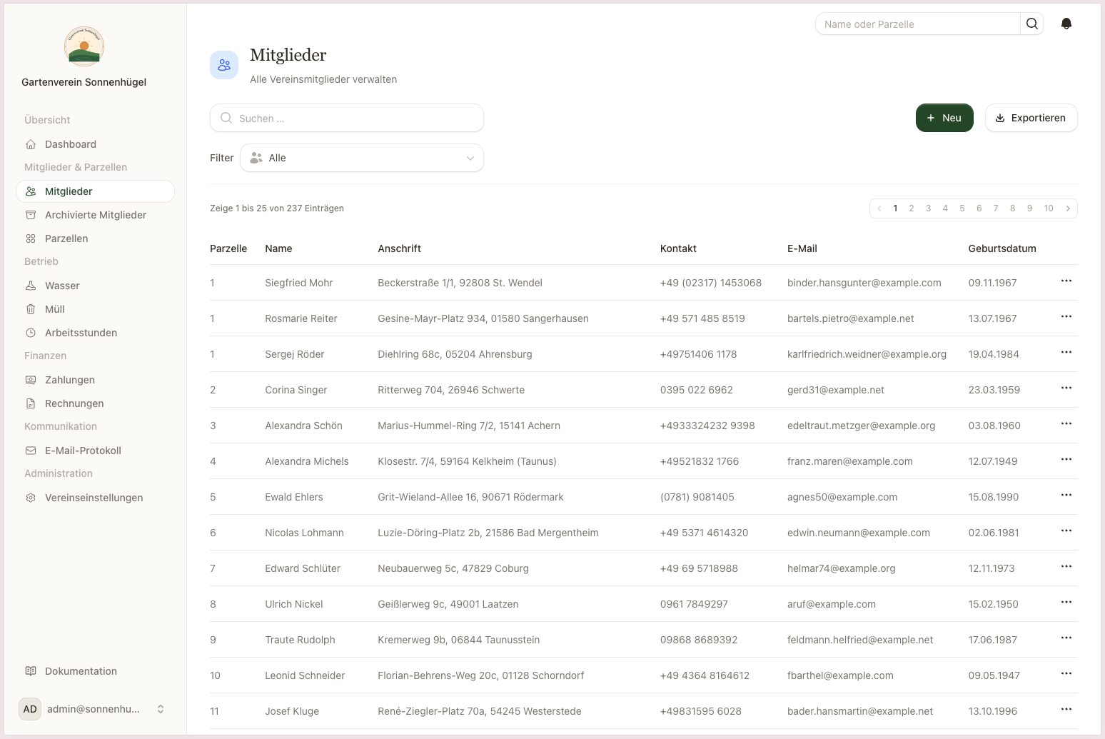 Mitgliederliste mit Filter, Suche und CSV-Export