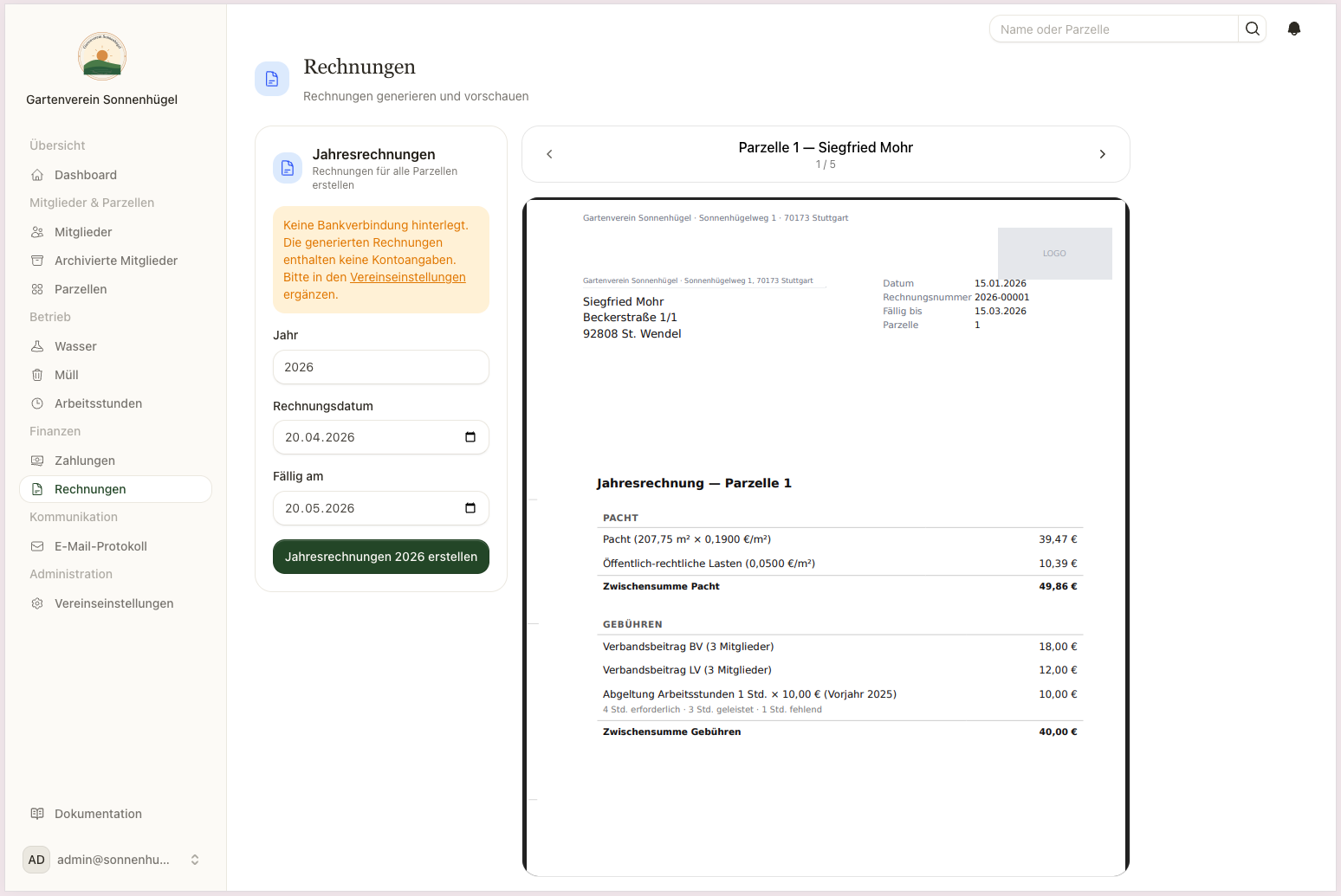 Jahresrechnungen mit PDF-Vorschau